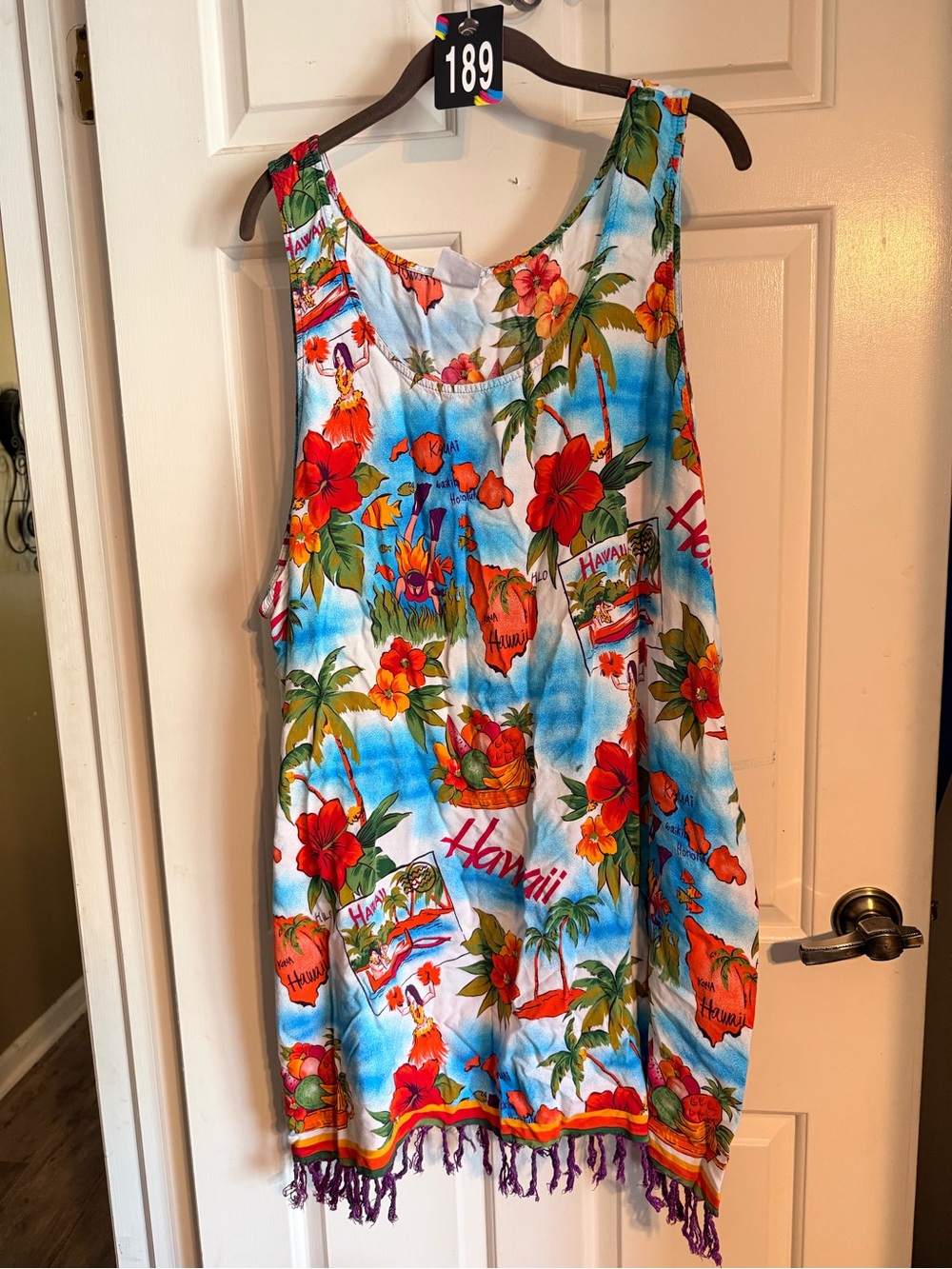 Womens Tropical Hawaii Print Sleeveless Dress or Swim Cover up in Blue and Red
